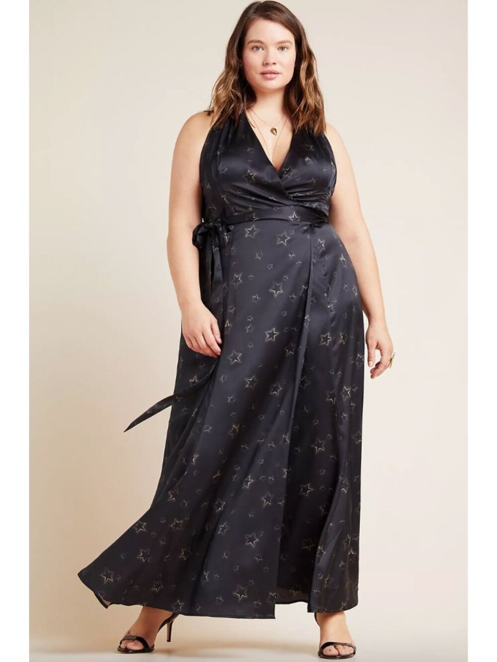 Anthropologie Plus Starry Night Plus Wrap Maxi Dress In Black Motif 1X Galaxy